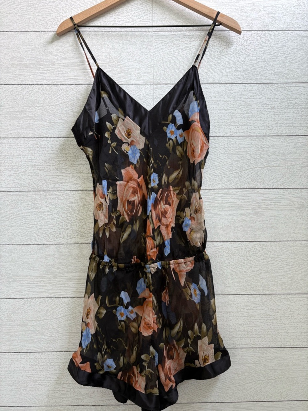 La Fee Verte 100% Silk Floral Teddy Romper L NWT Sheer Lingerie